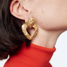 Metal embossed French romantic double love earrings