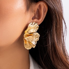Liquid Fluid Metal Lotus Leaf Stud Earrings