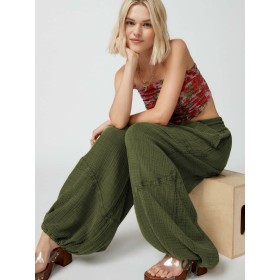 American retro long wide leg pants with leg binding