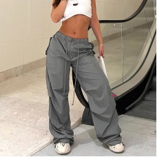 Casual low-rise drawstring loose harem pants
