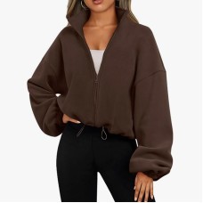 Women's Loose Fit Stand Collar Zip-Up Cardigan Hoodie