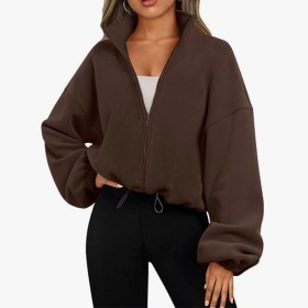 Women's Loose Fit Stand Collar Zip-Up Cardigan Hoodie