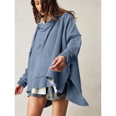  loose sweatshirt European and American fashion brand solid color hoodie waffle long-sleeved jacket