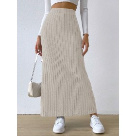 Women's High-Waisted Slit Knit Pencil Skirt