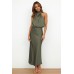Satin sleeveless fashionable and elegant light evening dress