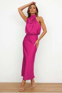 Satin sleeveless fashionable and elegant light evening dress